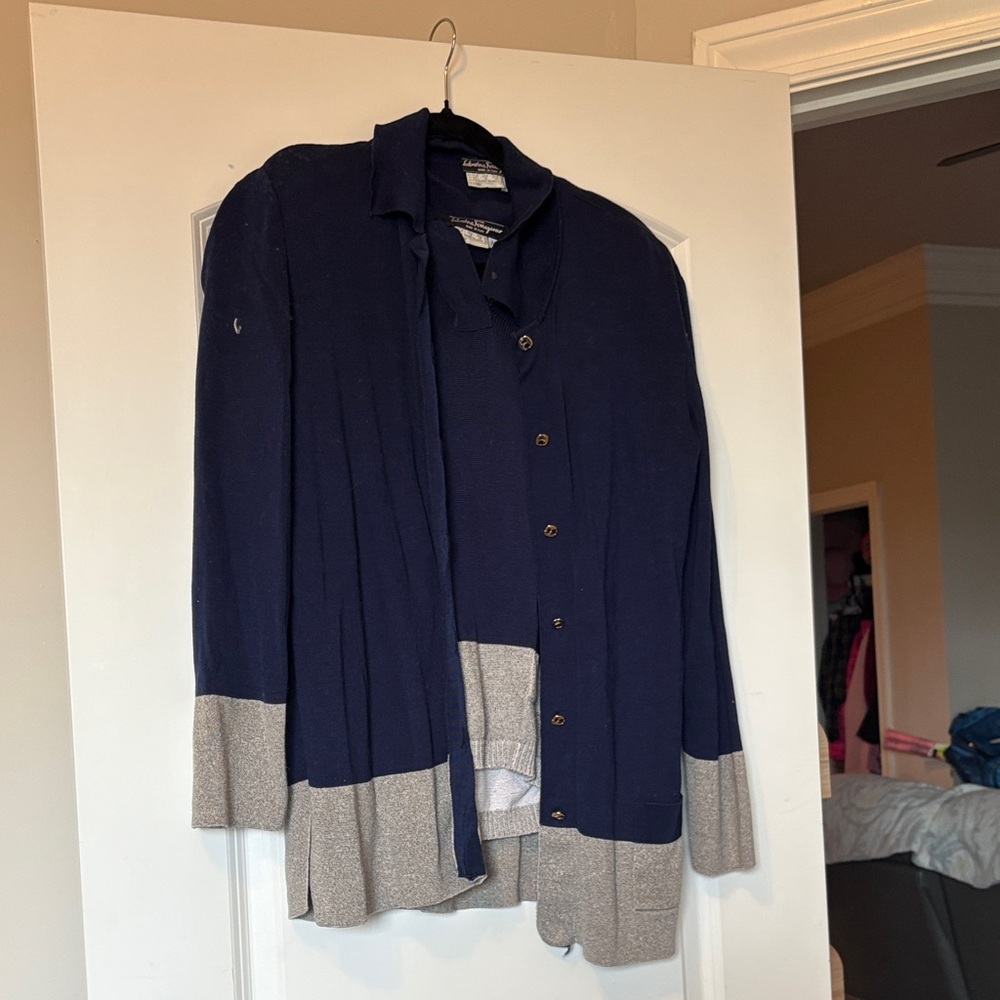 Navy and Gray Button-Up Cardigan and sweater polo